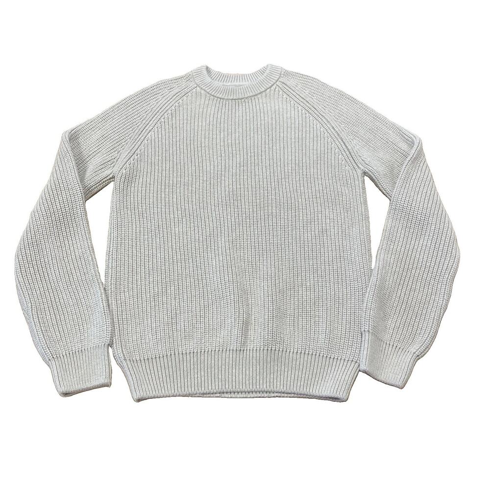 QUINCE Organic Cotton Womens Fisherman Crew Neck Sweater Speckled Beige Sz Large